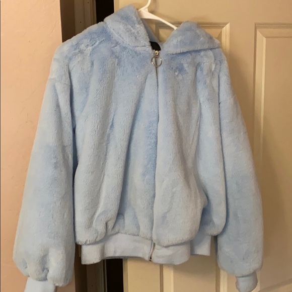 fuzzy light blue jacket